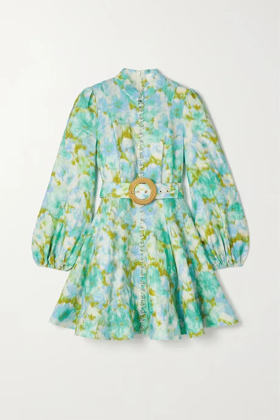 Zimmermann High Tide Buttoned Mini Dress Aqua Ikat Floral Size 0 / Au 8 photo 3