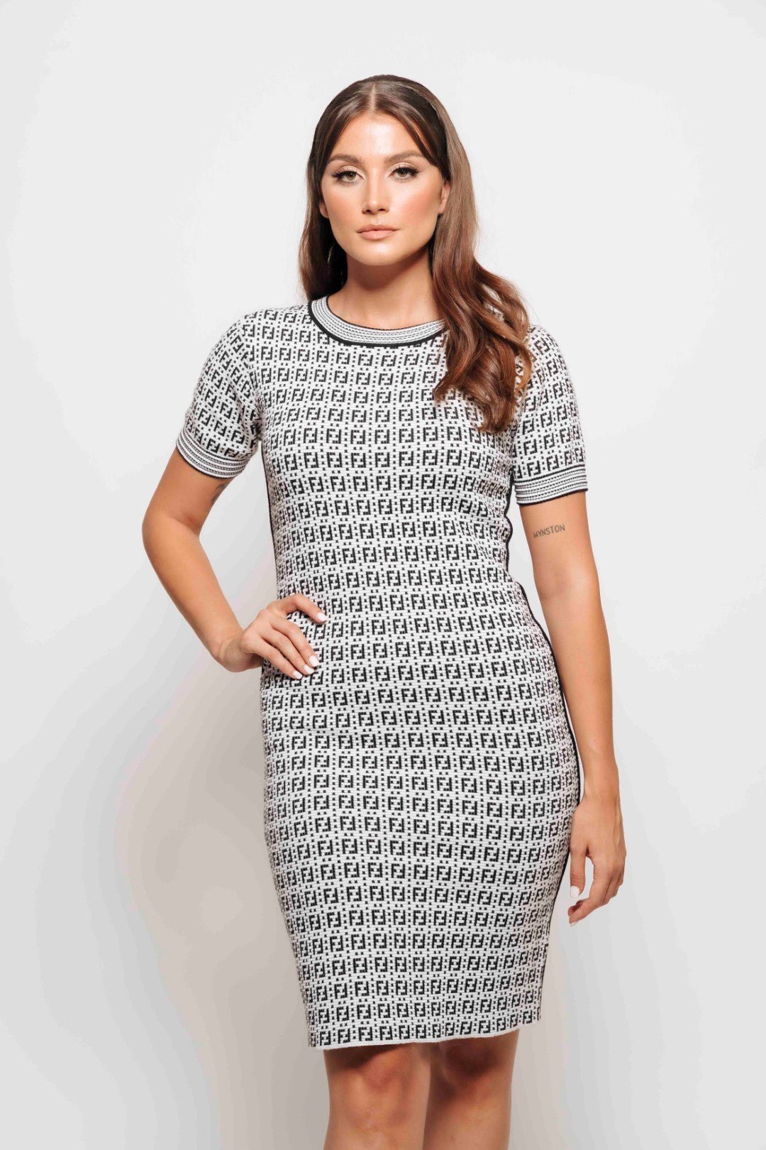 JACQUARD KNITTED MINI DRESS BY FENDI WHITE photo 4