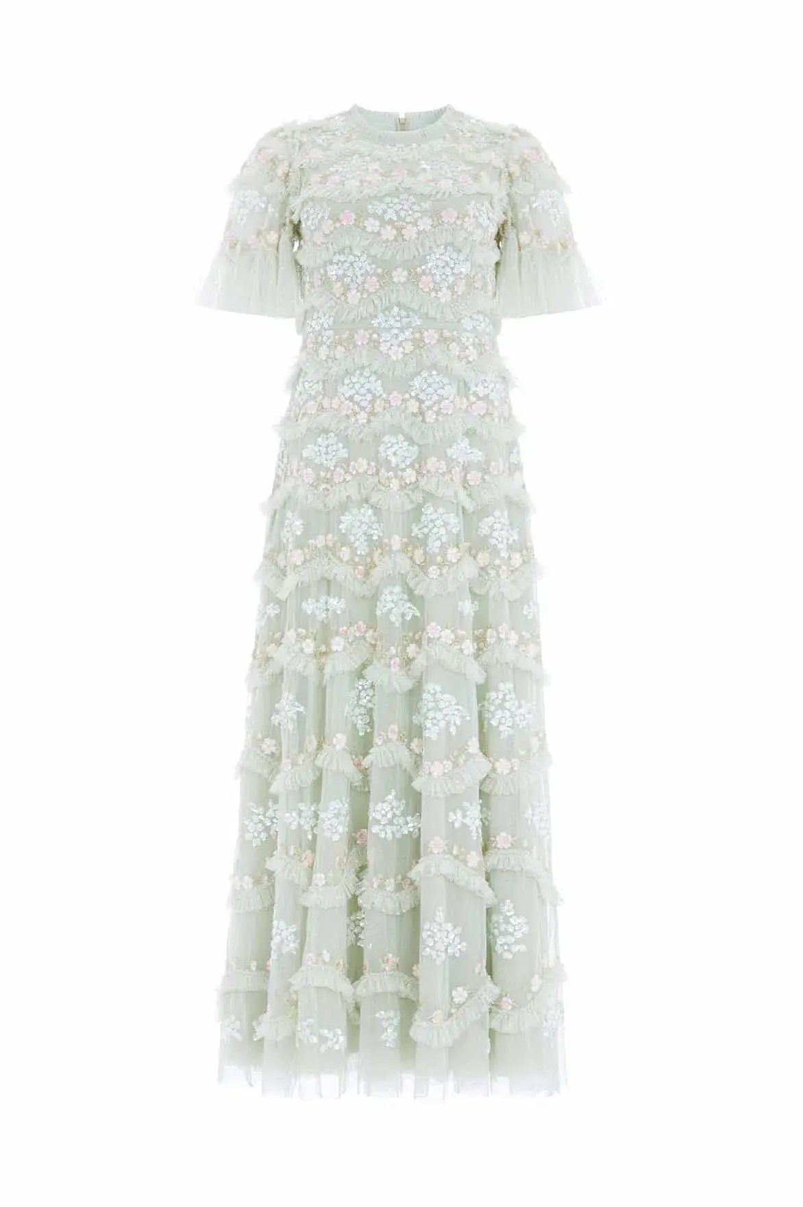 Needle & Thread Wave Ankle Gown Green Sequin Floral Daisy Size 10 photo 5