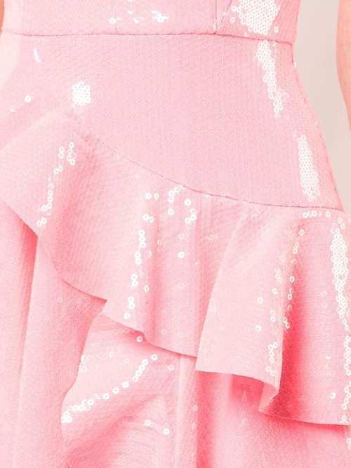 Alex Perry Paxton Ruffle Midi Dress Pink Sequin Size 8 photo 5