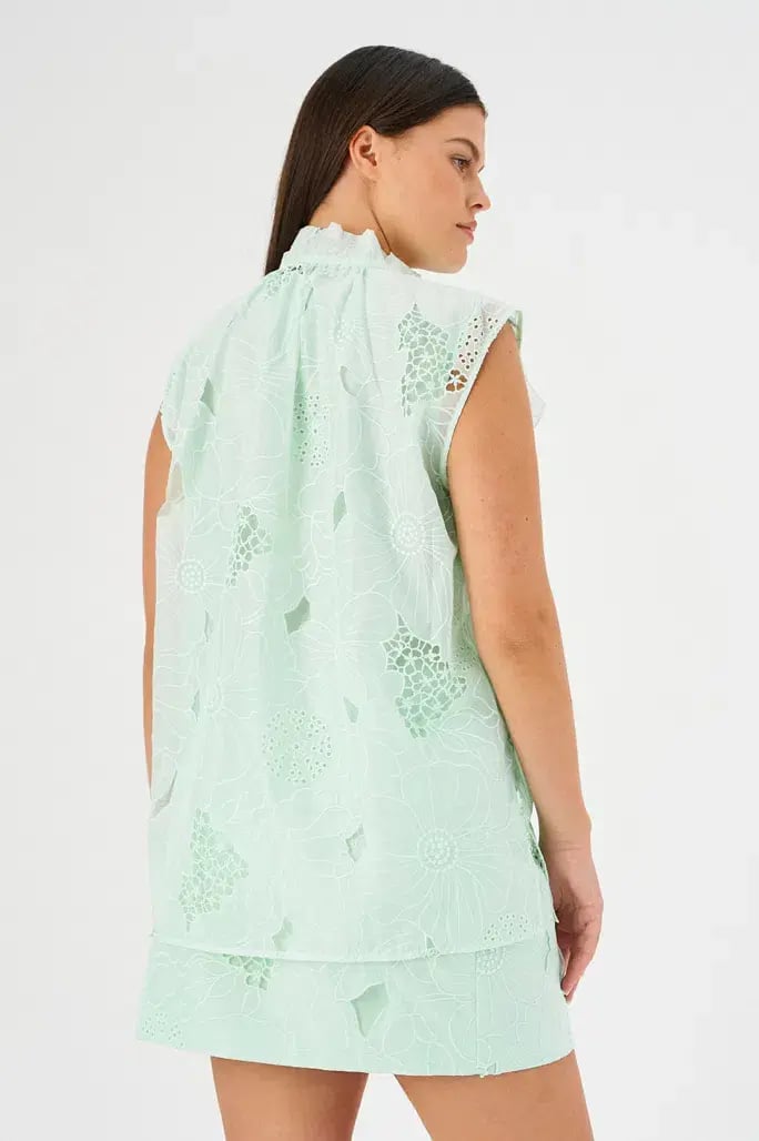Oroton Tie Neck Lace Top Size AU 8 & Lace Mini Skirt Size AU 10 Set Sea Spray photo 5