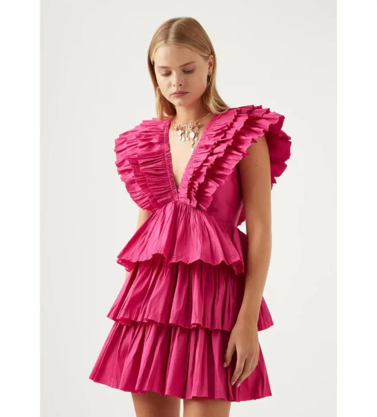 Aje Rhythmic Frilled Mini Dress Fuchsia Size 10 photo 2
