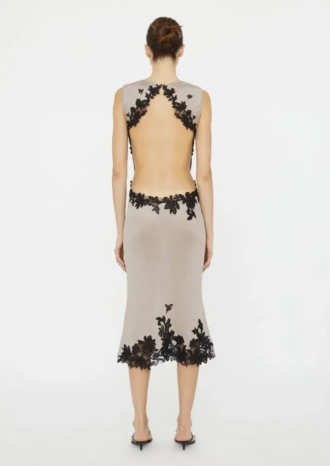 Christopher Esber Hibiscus Embroidered Rib Midi Dress Clay Black Size 10 photo 2