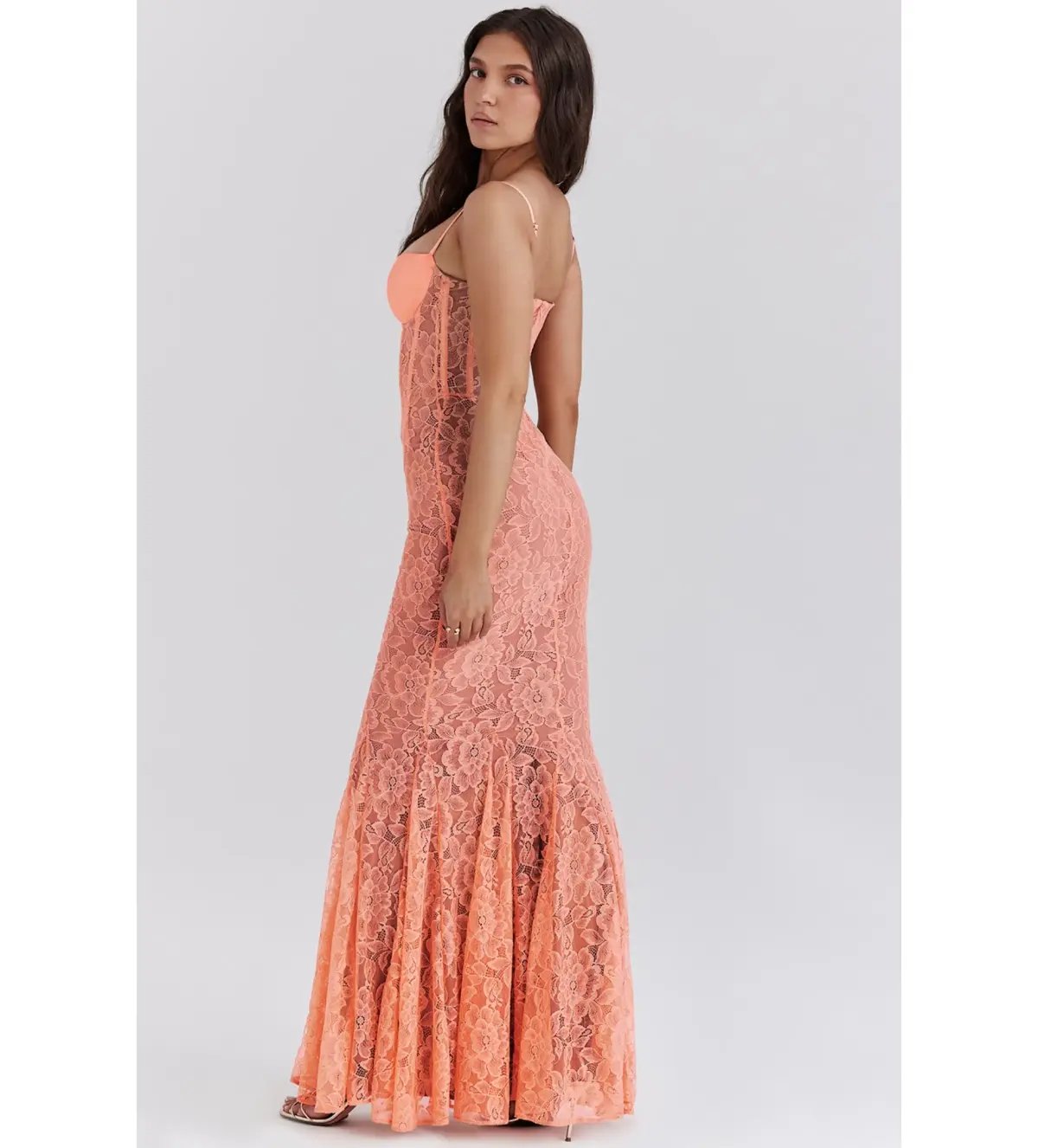 House Of CB Cordelia Lace Godet  Maxi Dress Sorbet Size XS / 6 photo 2