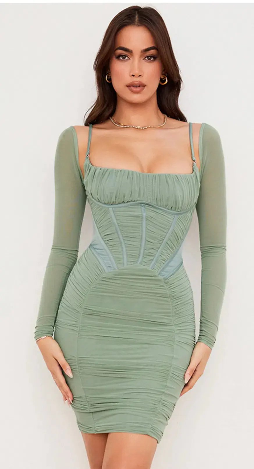 House Of CB Freyja Gathered Corset Dress Green Size XS / AU 6 photo 2
