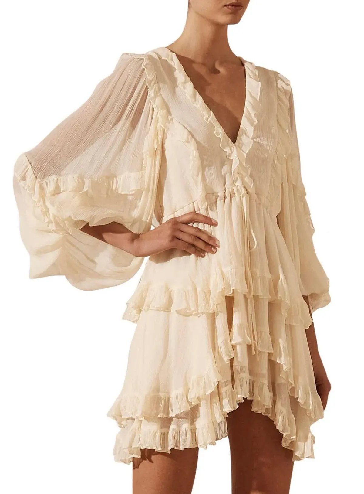 Shona Joy Iris Balloon Sleeve Mini Dress Cream Size AU 8 photo 3