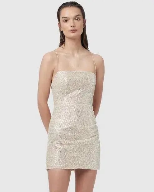 Manning Cartell Metallic Mesh Mini Dress Gold Size 8 photo 2