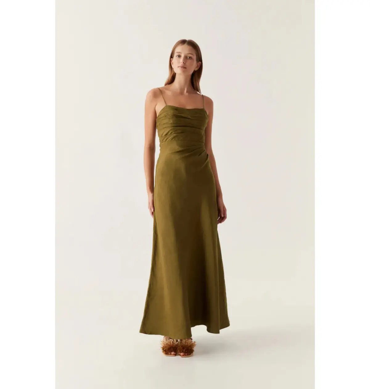Aje Clarice Draped Maxi Dress Deep Olive Size AU 14 photo 2