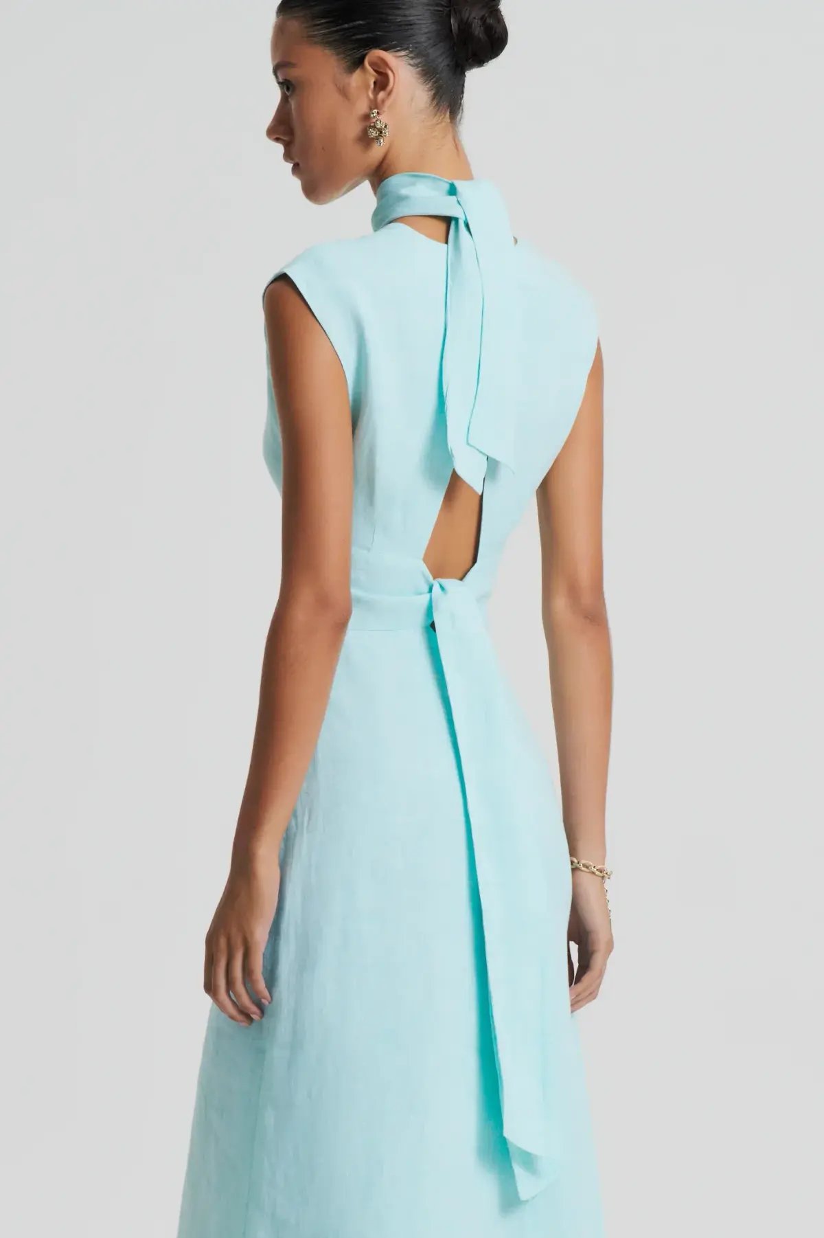 Scanlan Theodore Italian Linen Turban Twist Dress Midi Turquoise Size 10 photo 4