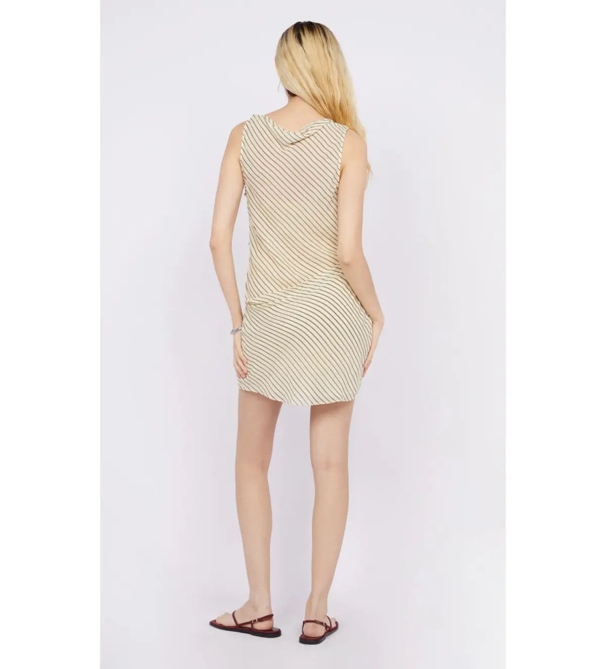 Bec & Bridge Anise Asym Mini Dress in Butter/Plum Stripe Size AU 12 photo 3