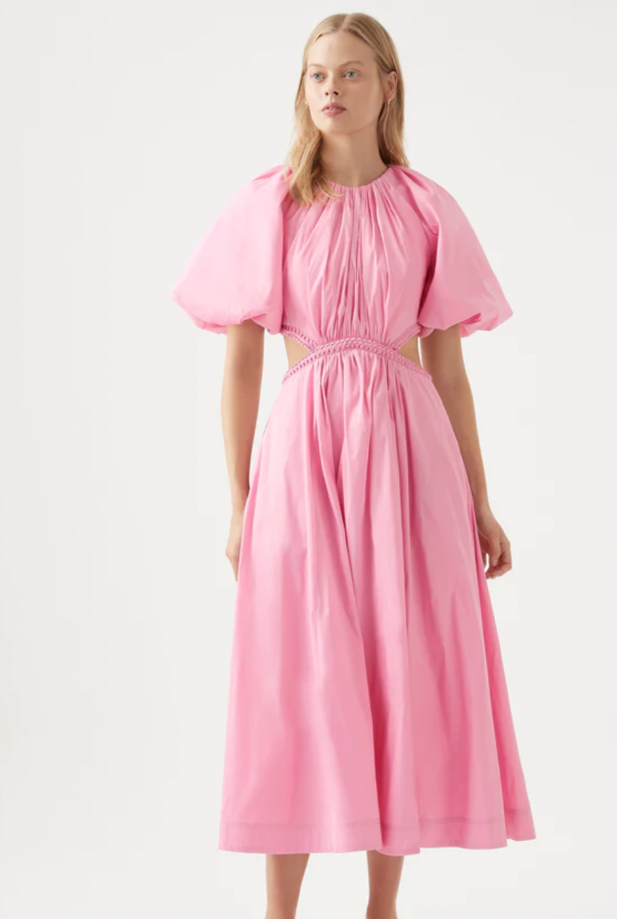 Aje Capucine Puff Sleeve Midi Dress | Pink photo 3