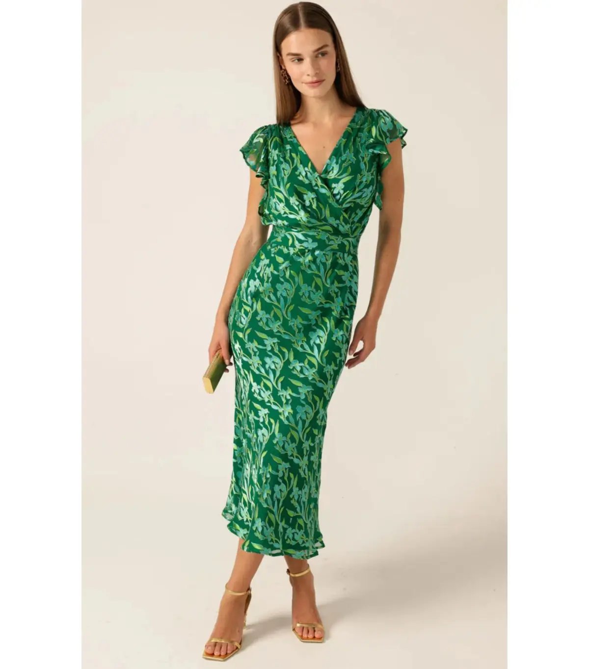 Sacha Drake Fleur De Lys Midi Dress Green Botanical Size AU 12 photo 3