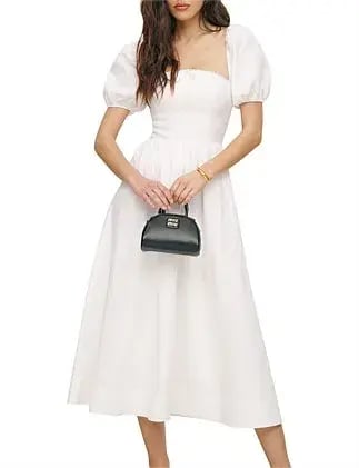 Reformation Marella Linen Midi Dress in White Size AU 6 photo 3