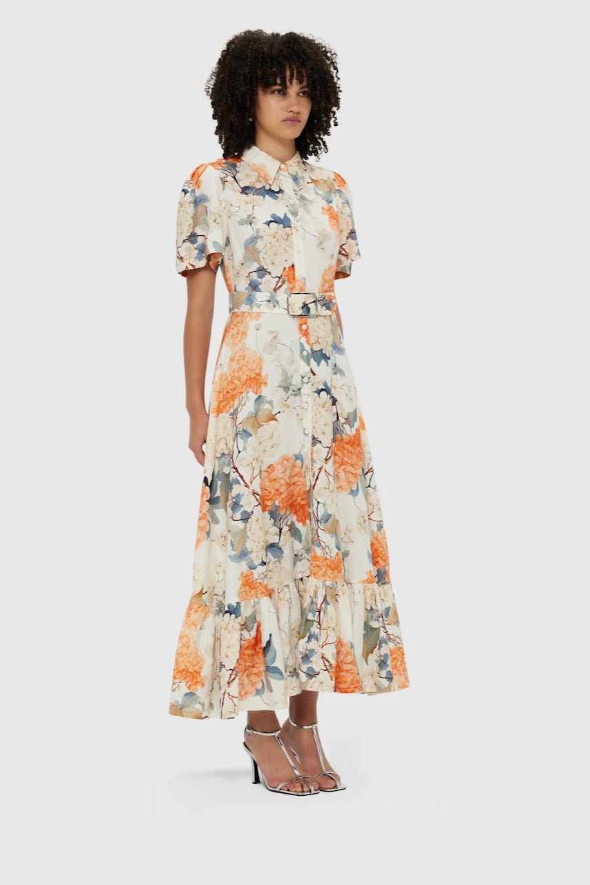 LEO LIN BECCA SHORT SLEEVE MIDI DRESS - HYDRANGEA PRINT IN VANILLA photo 3