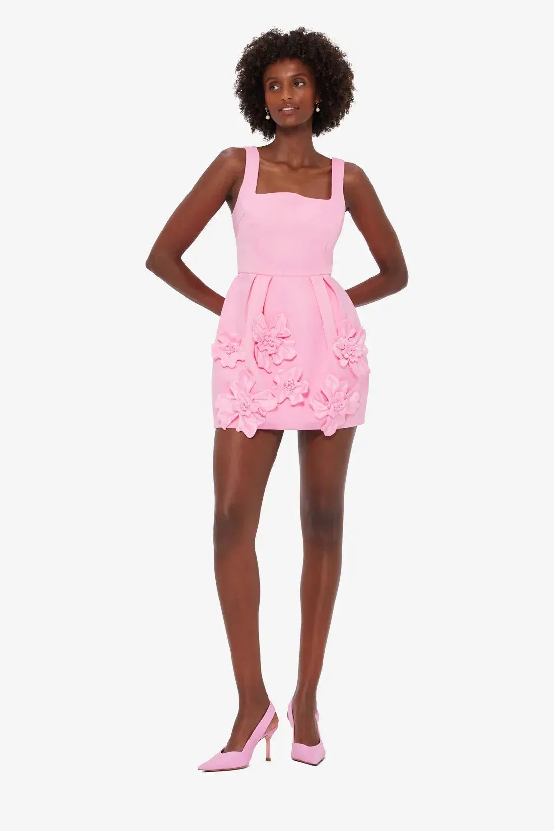 Leo Lin Pip Floral Appliqué Bell Shape Mini Dress Baby Pink Size 8 photo 2