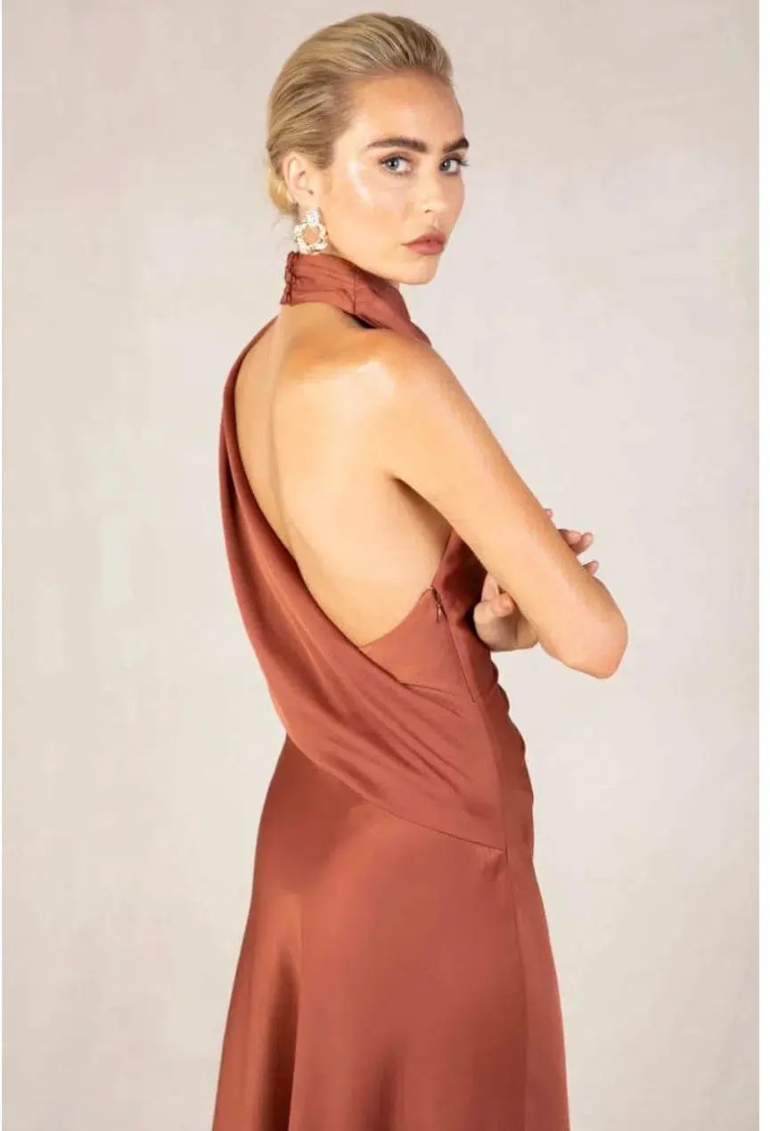 Misha Robbia Midi Dress Copper Brown Size 10/M photo 3