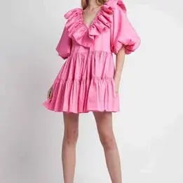Aje Solstice Dress Ruffle Tiered Smock Dress Pink Size 6 photo 2