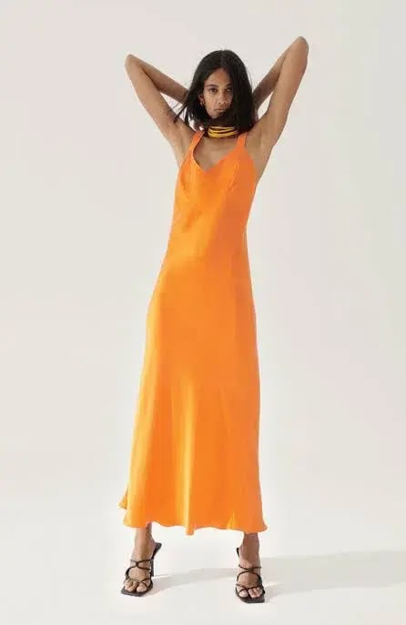 Silk Laundry Deco Ruched Maxi Dress Fire Lily Size 6/XS photo 2