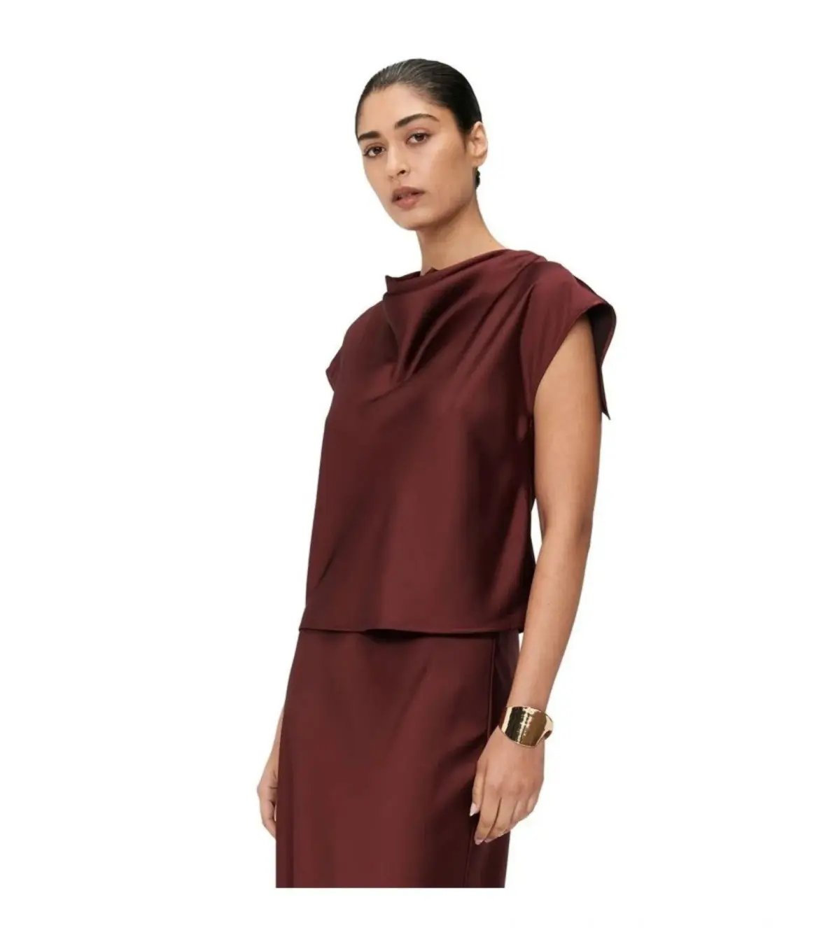 Veronika Maine Lustred Satin Cowl Top in Red Size AU 14 photo 2