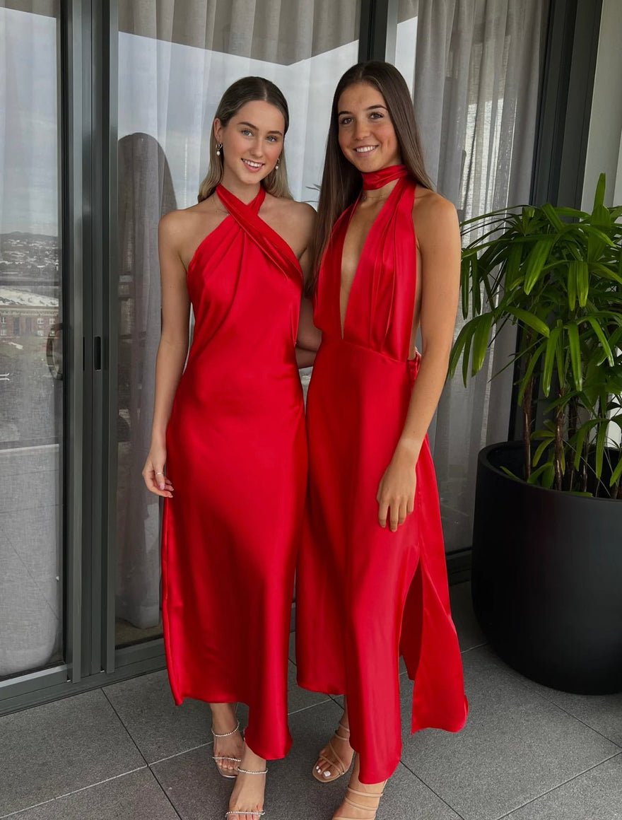 YLD Design Halter Tie Maxi Dress - Red photo 2