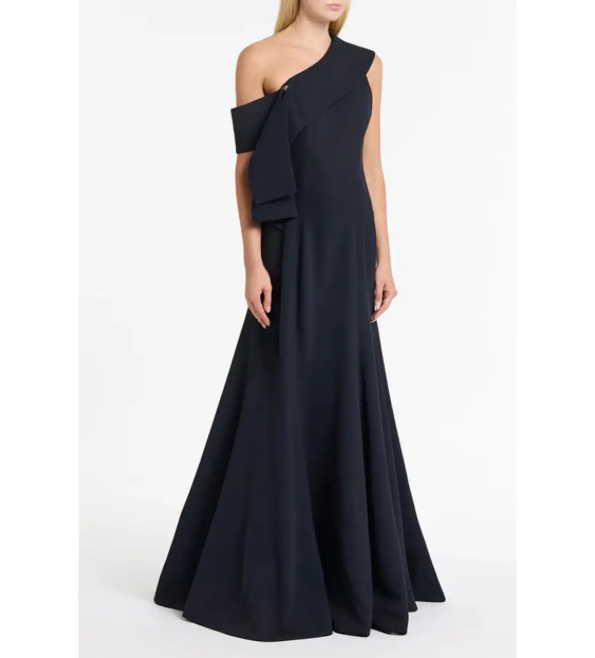 Carla Zampatti Ink Crepe Fascia Asymmetrical Gown Navy Size 12 photo 2