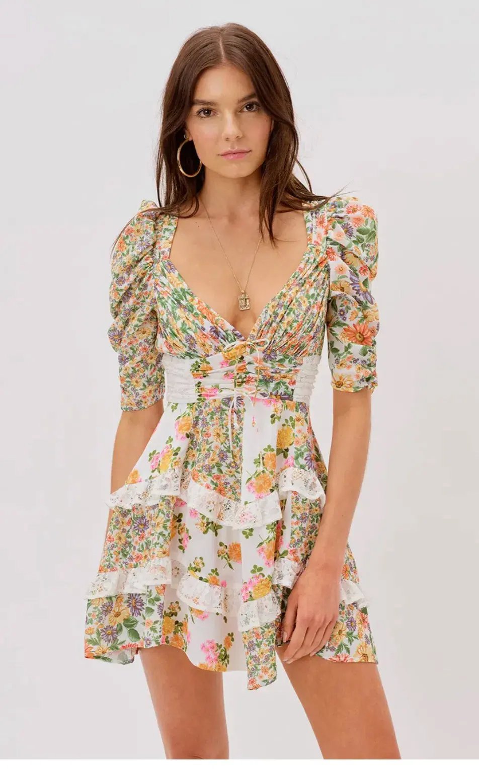 For Love & Lemons Rosalyn Mini Dress Marigold Print Size 8 photo 2