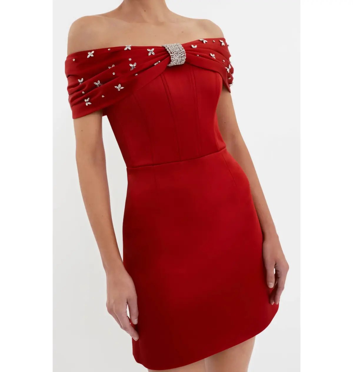 Rebecca Vallance Carmella Off The Shoulder Mini Dress Red Size AU 8 photo 3