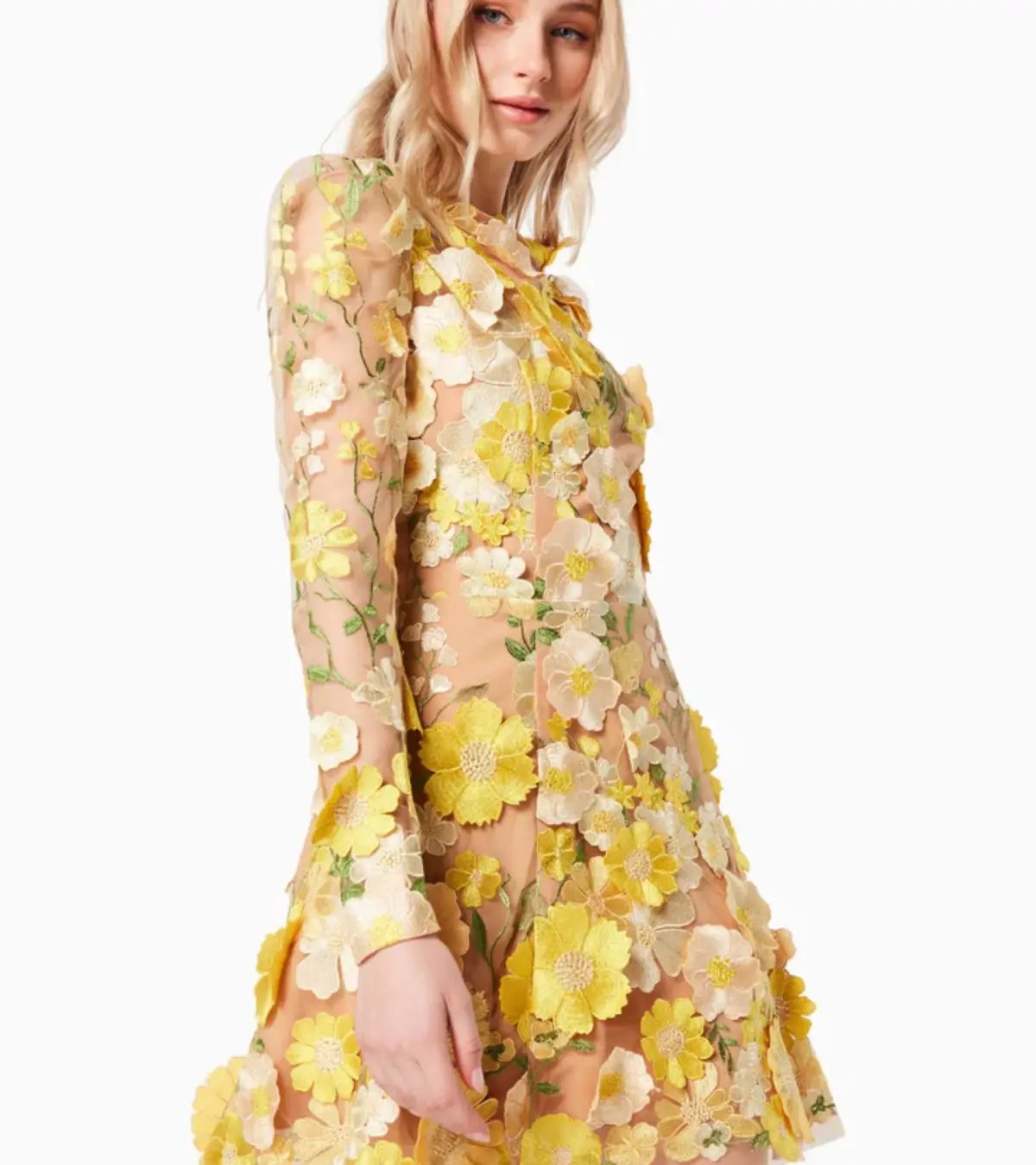 Elliatt Goldenvoice 3D Floral Mini Dress in Yellow Size 8 photo 2
