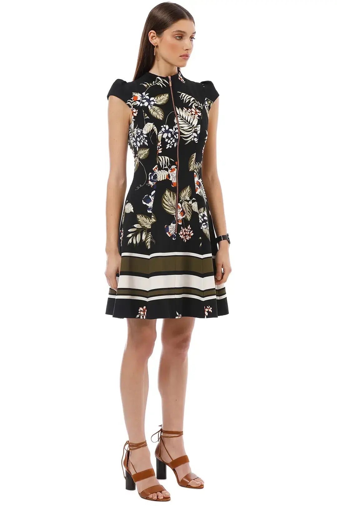 Cue Palm Leaf Zip Front Dress Black Size AU 10 photo 5