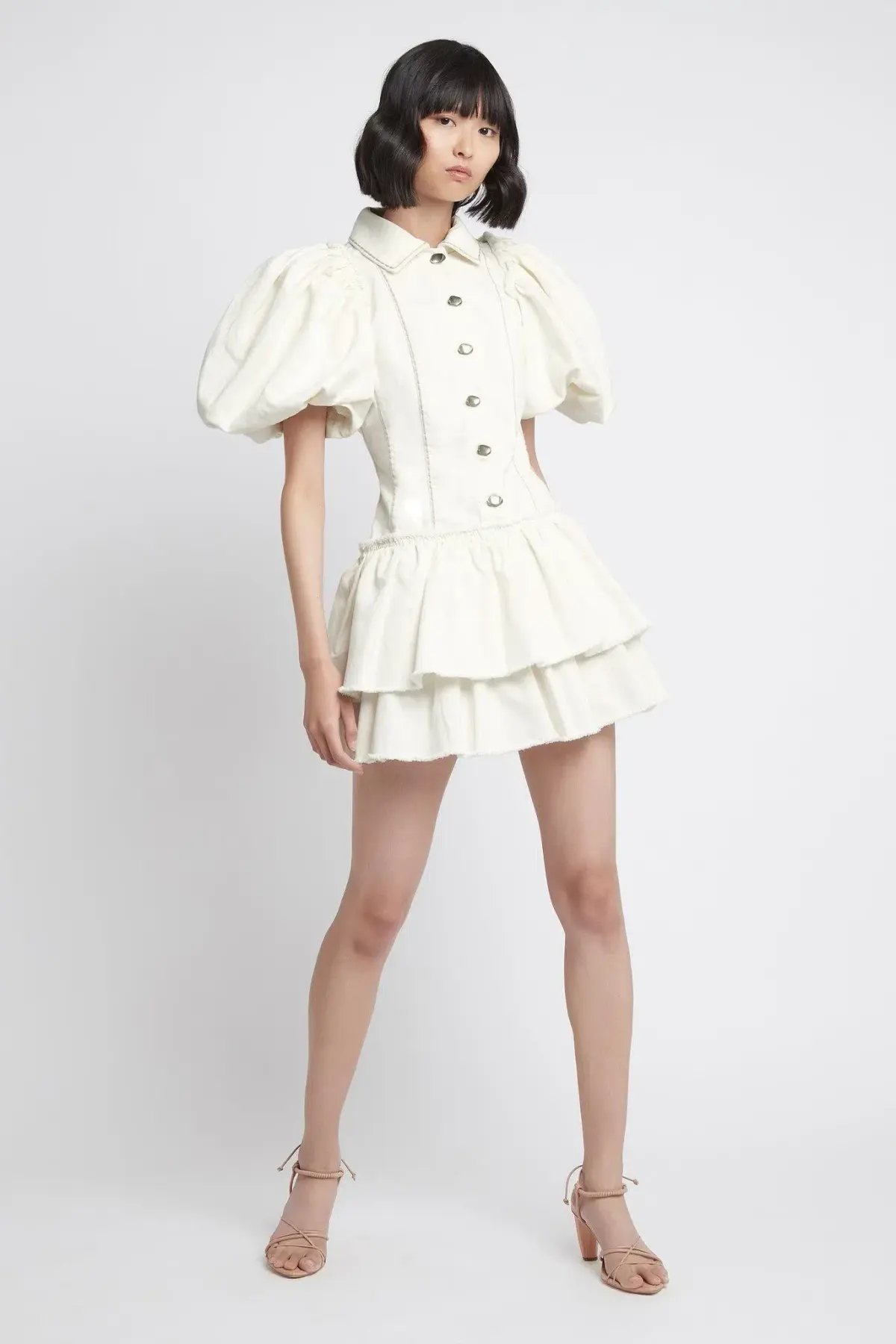 Aje Reclaim Denim Mini Dress White Size 6 photo 2