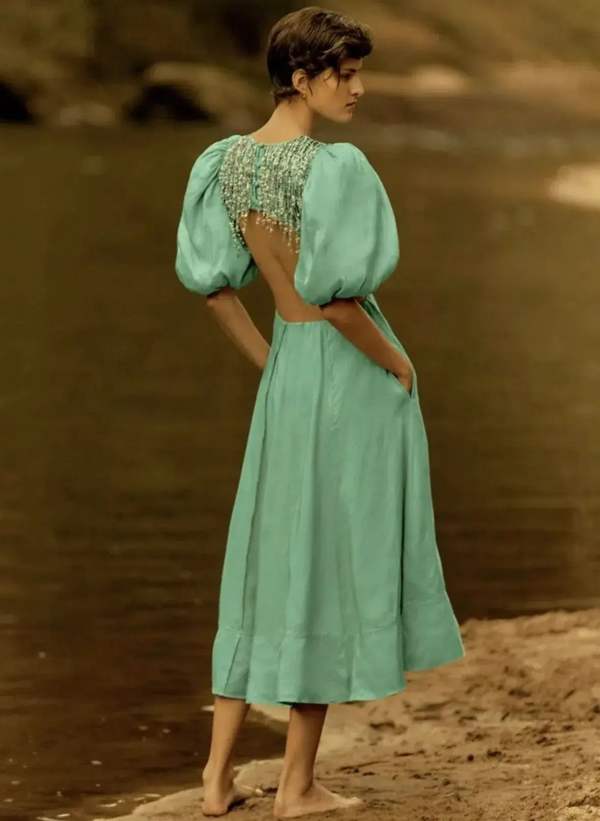 Aje Relic Beaded Mini Dress Green Size 10 photo 3