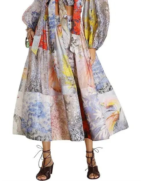Zimmermann Botanica Crop Bodice Top and Midi Skirt Set Book Print Size 0 / AU 8 photo 3