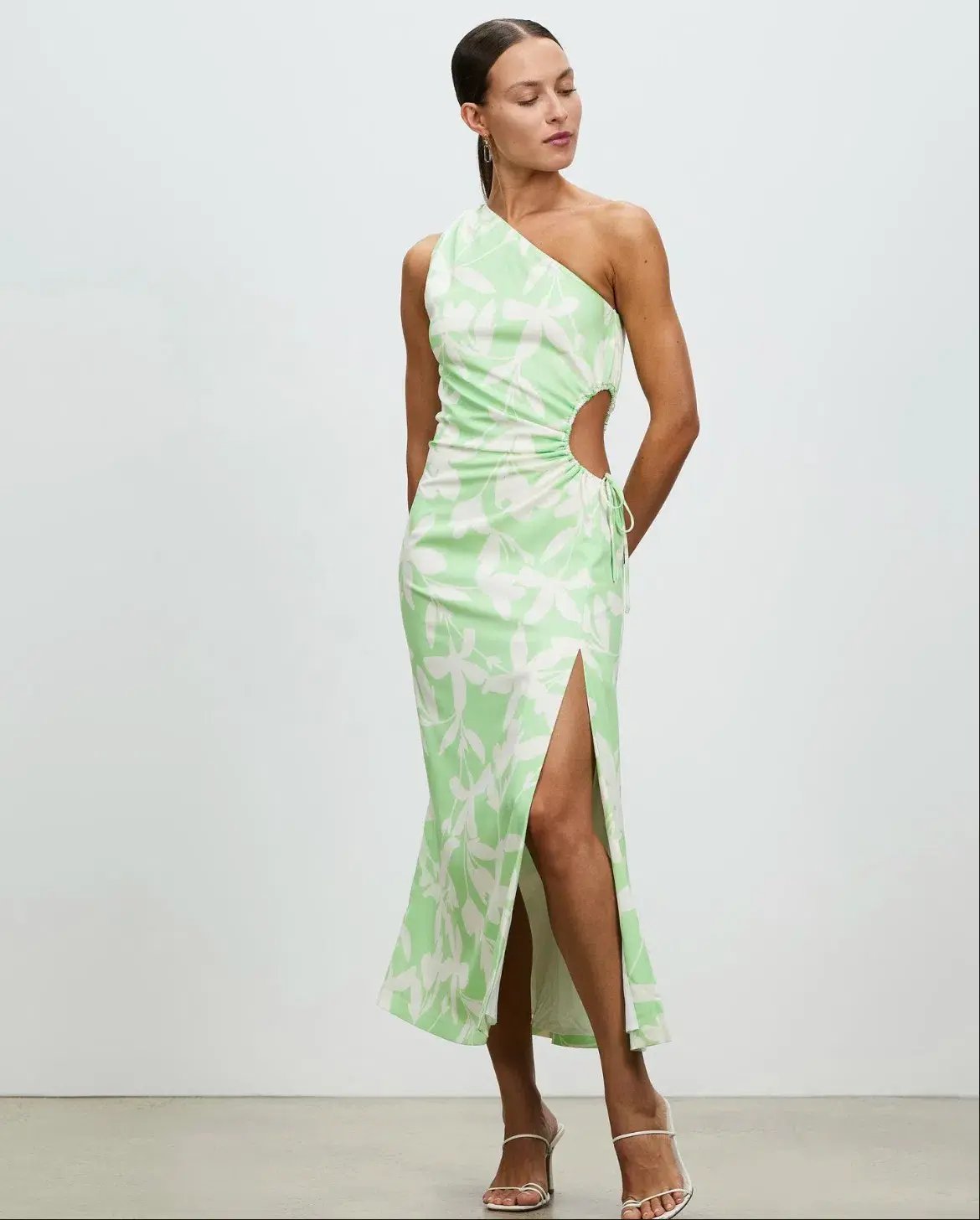 Lover Maldives One Shoulder Dress Green Print Size 10 photo 2