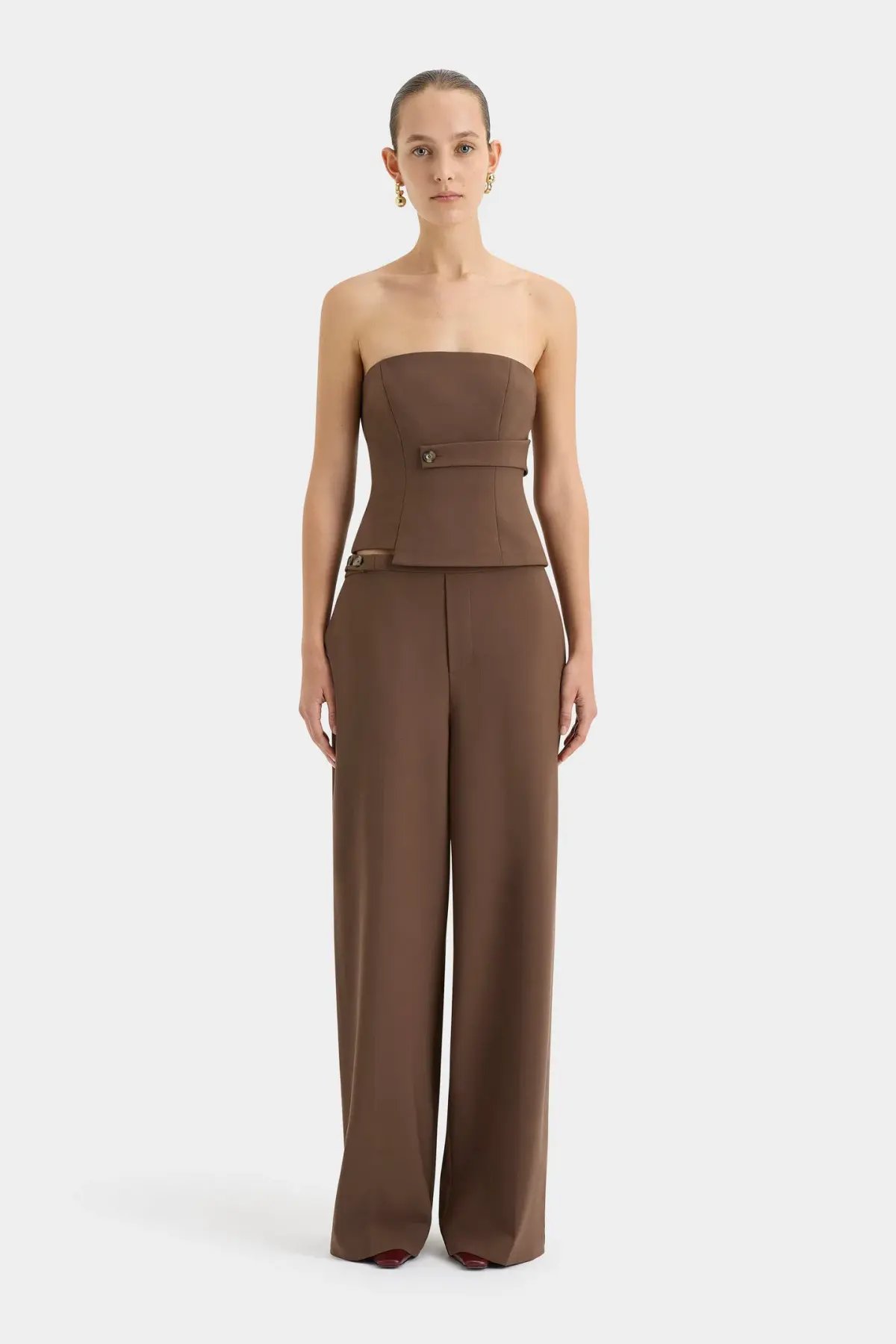 Sir the Label Bromley Tailored Blazer, Bodice and Pant Set Chocolate Size AU 8 photo 2