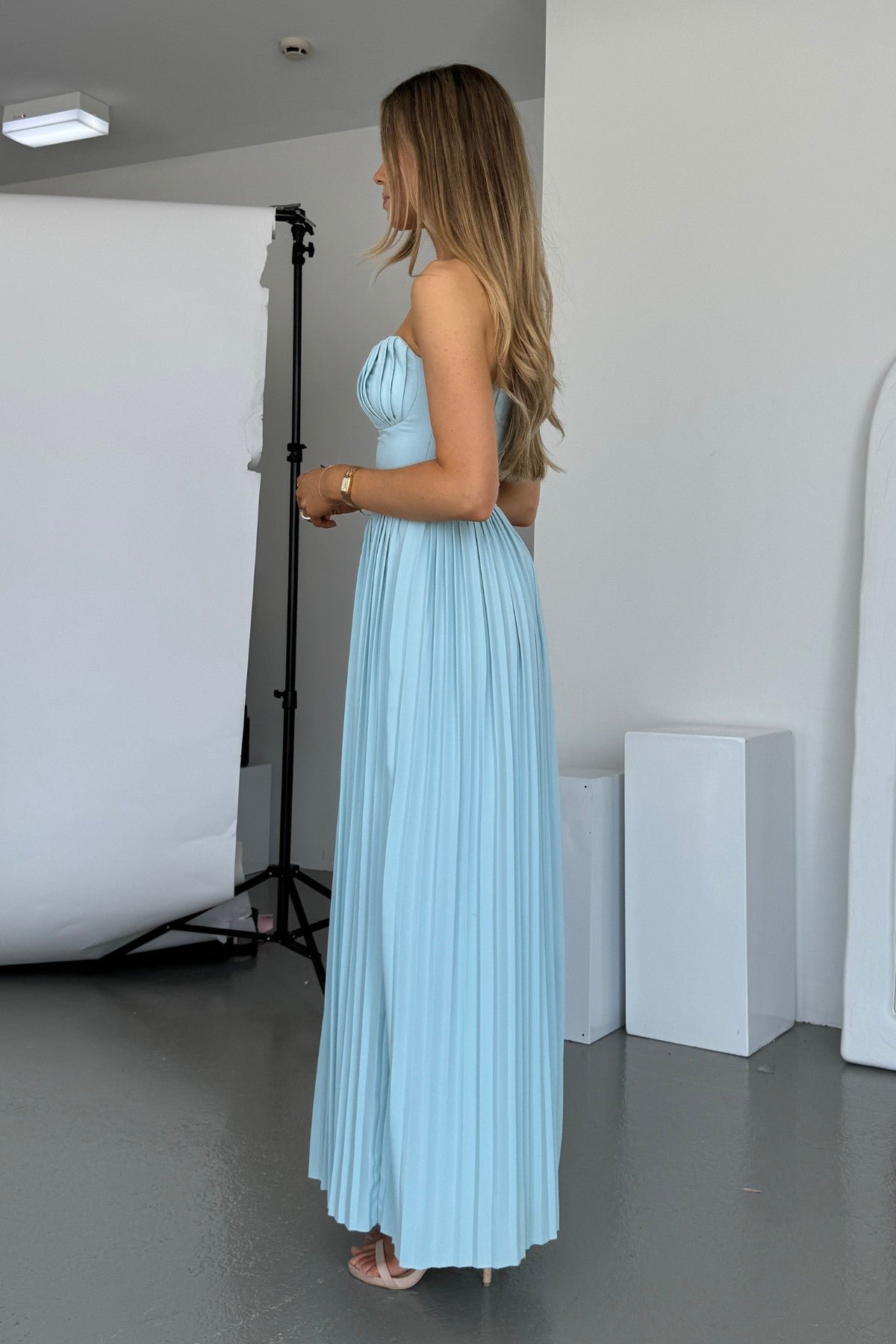 Marcella Pleated Maxi Dress in Ocean Blue photo 2