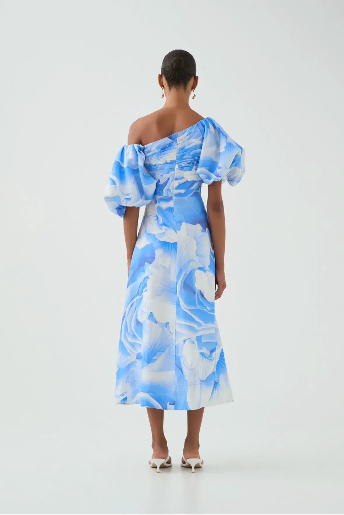 AJE CADENCE RUCHED MIDI DRESS in FLORAL BLUE SIZE 12 photo 5