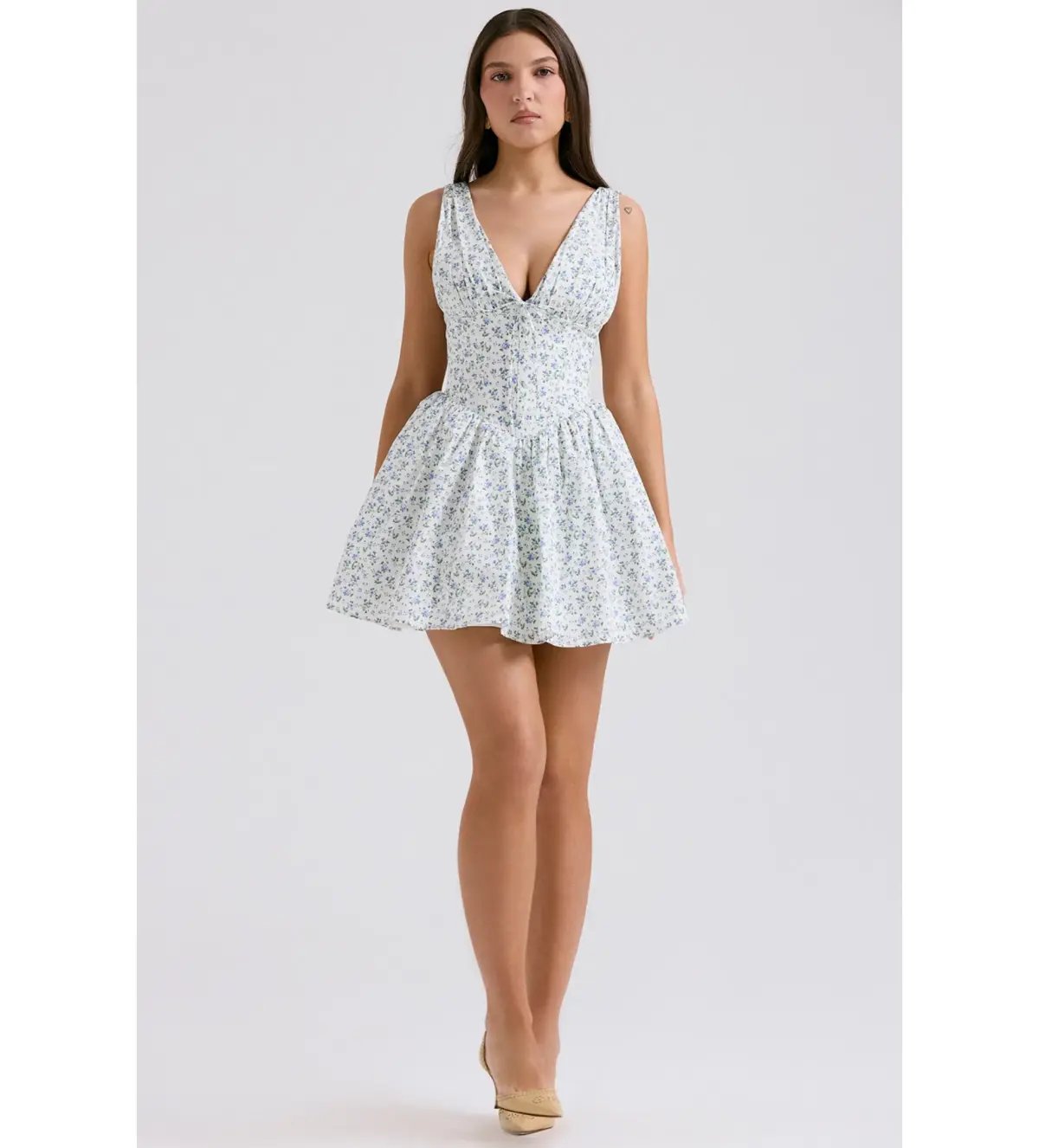 House of CB Fabrizia Corset Mini Dress White Bluebell Print Size XS/Au 6 photo 4
