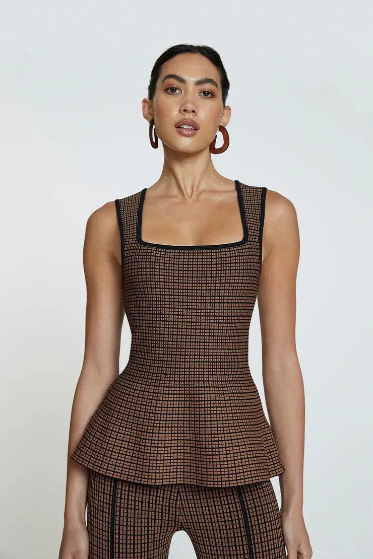 By Johnny Window Check Flare Top & Pant Set Brown/Black Size 8 photo 2