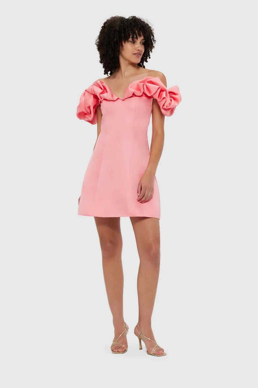 Leo Lin Bella Off Shoulder Frill Mini Dress - Strawberry Pink photo 4