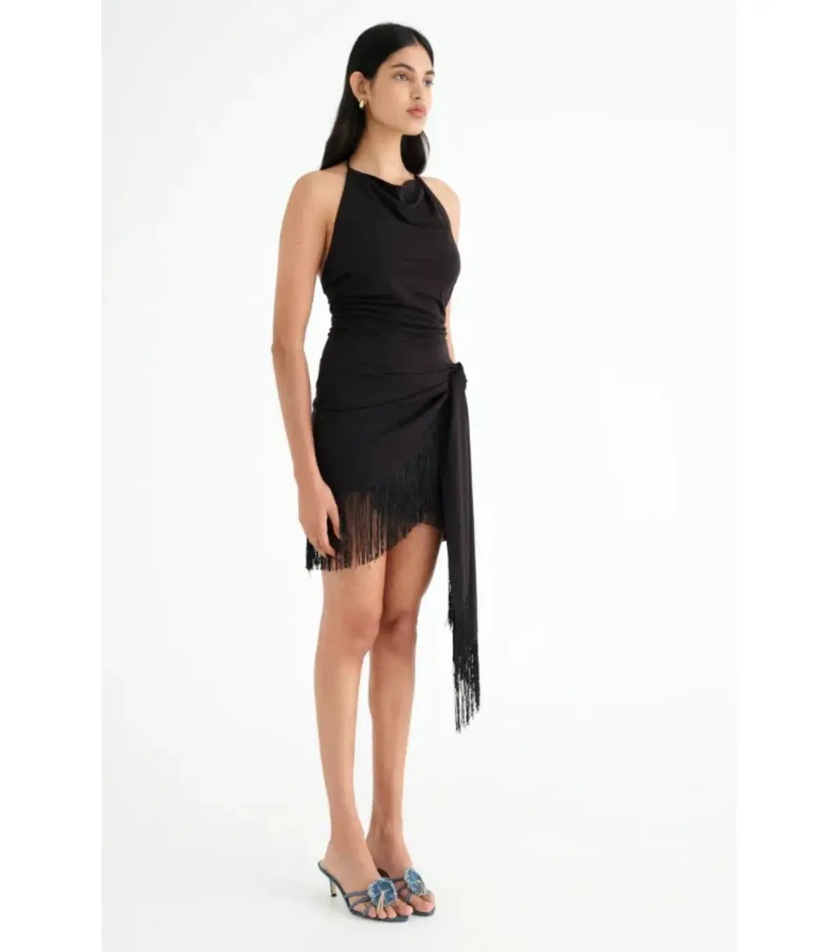 Benni Carolina Fringe Halter Dress Black Size AU 10 photo 2
