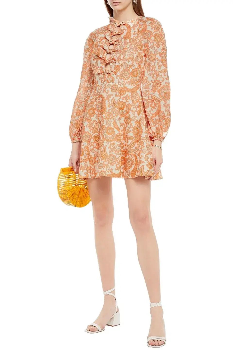 Zimmermann Peggy Tie-detailed Paisley-print Linen Mini Dress In Orange Paisley Size 01 photo 2