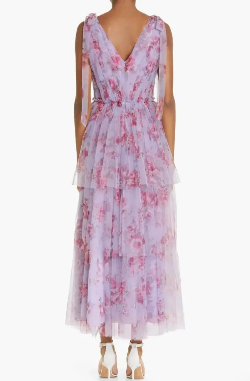 Lela Rose Floral Tiered Tulle Dress Purple Size AU 14 photo 8