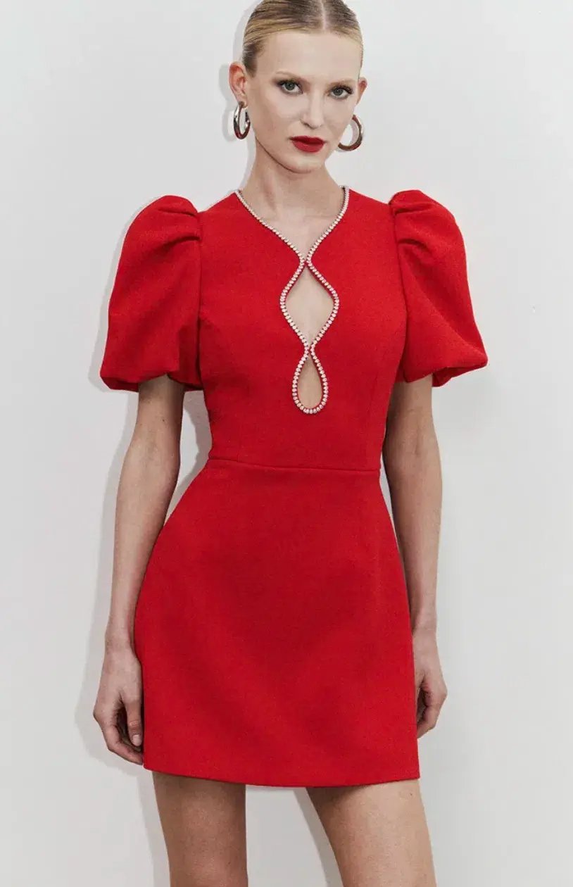 Rebecca Vallance Karina Puff Sleeve Mini Dress Red Size 8 photo 3