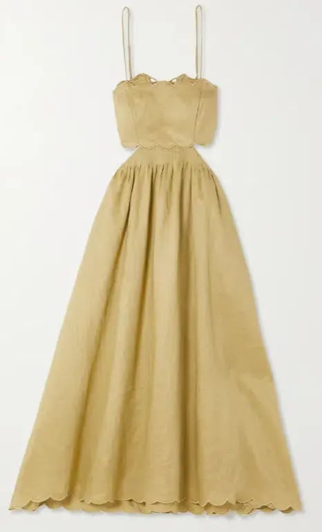 Zimmermann Jude Lace Up Cutout Scalloped Linen Voile Midi Dress Beige Size 0 AUD Size 8 photo 3