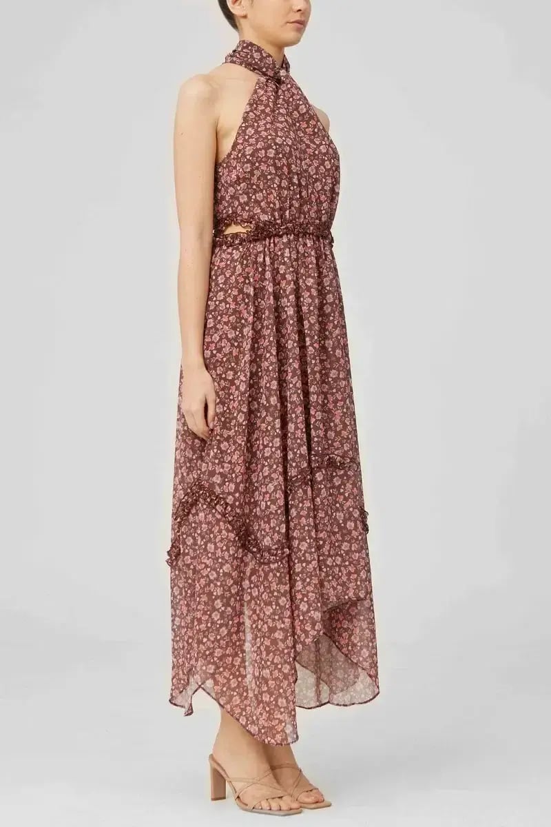 Keepsake Illustrate Midi Dress Chocolate Ditsy Floral Print Size 12 photo 2