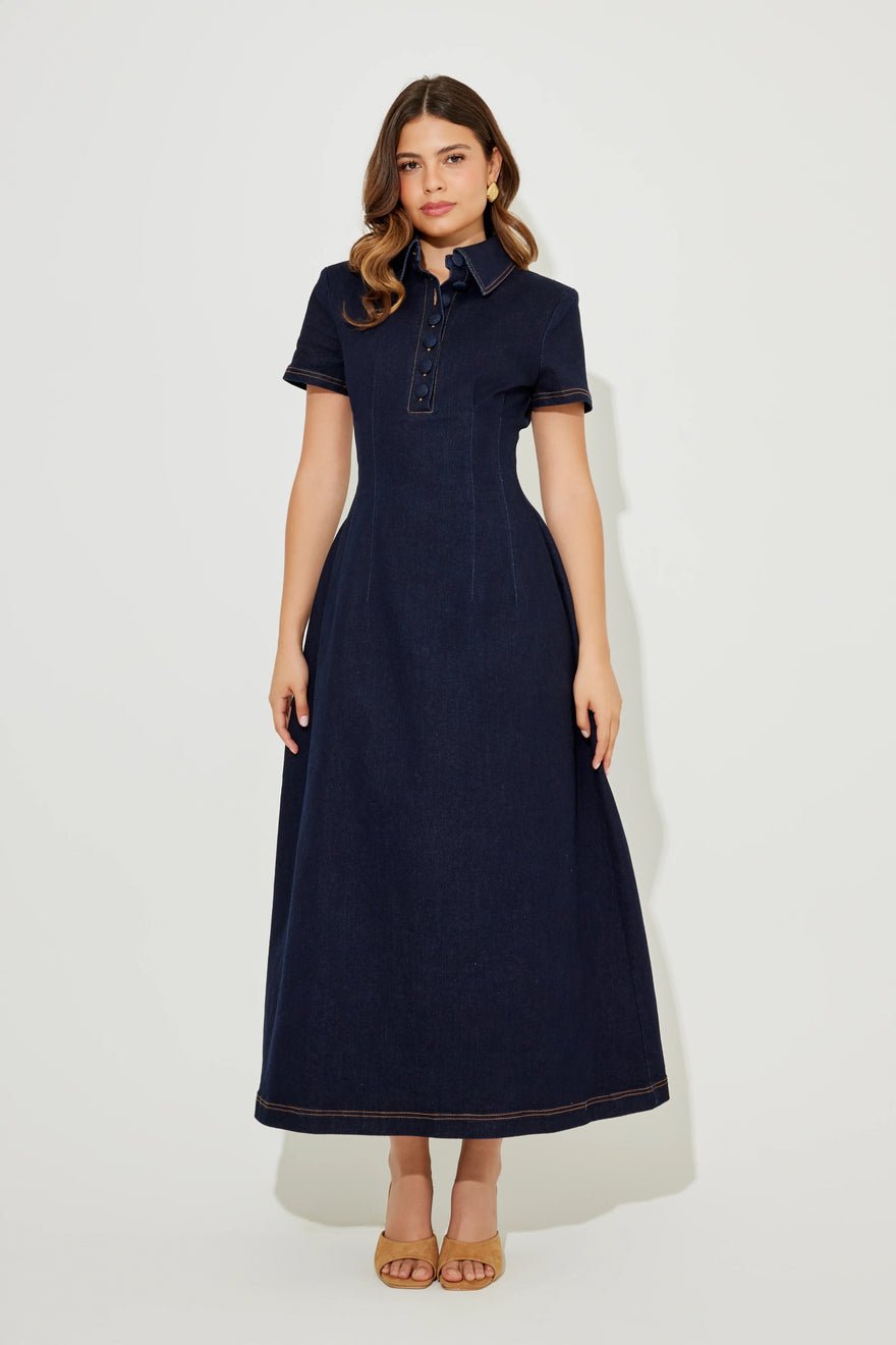 Odd Muse The Ultimate Muse Denim Collared Midi Dress - Blue photo 4