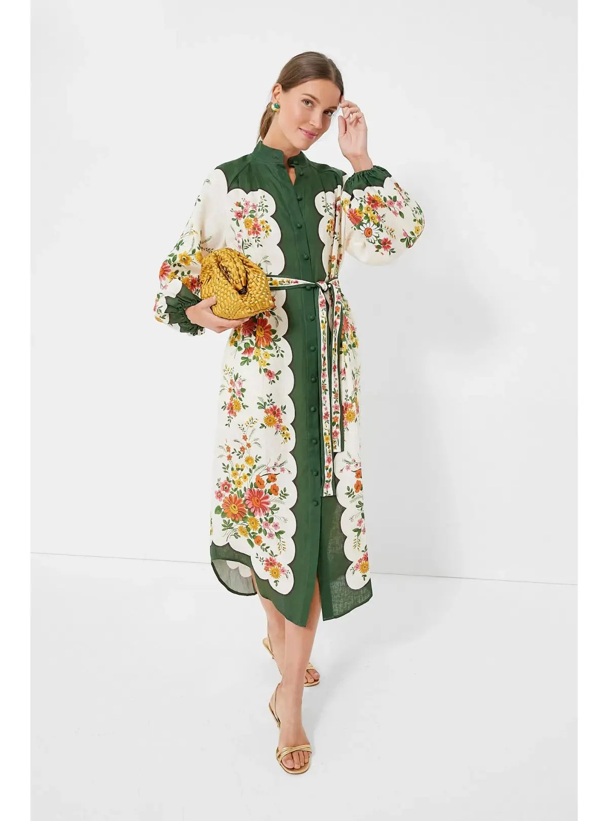 Alemais Elisabetta Belted Linen Midi Shirt Dress Floral Print Size AU 8 photo 2