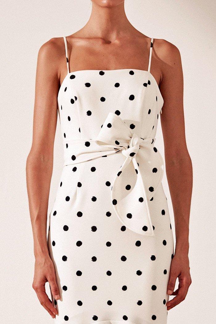 Shona Joy Abigail Trumpet Midi Black & White Polka Dot Size 8 photo 3