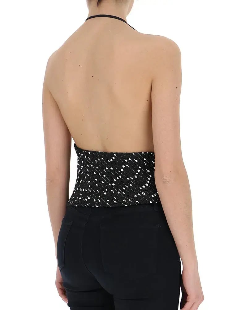 Jacquemus Valoria Fringed Bouclé Halterneck Top Black Size 10 photo 3