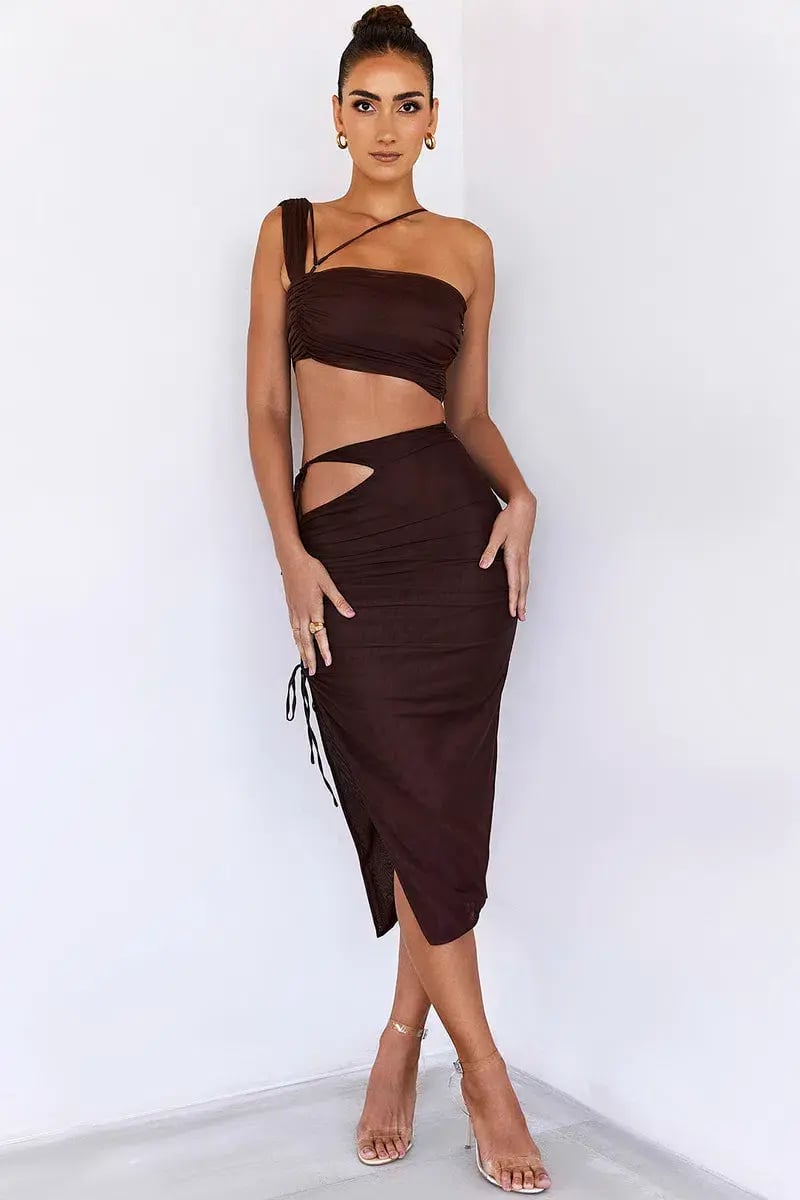 House of CB Mistress Rocks Theory Top and Purity Skirt Set Brown Size XL photo 2